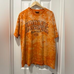 Vintage Harley-Davidson Orange Tie-Dye Men's Shirt Y2K double sided graphic